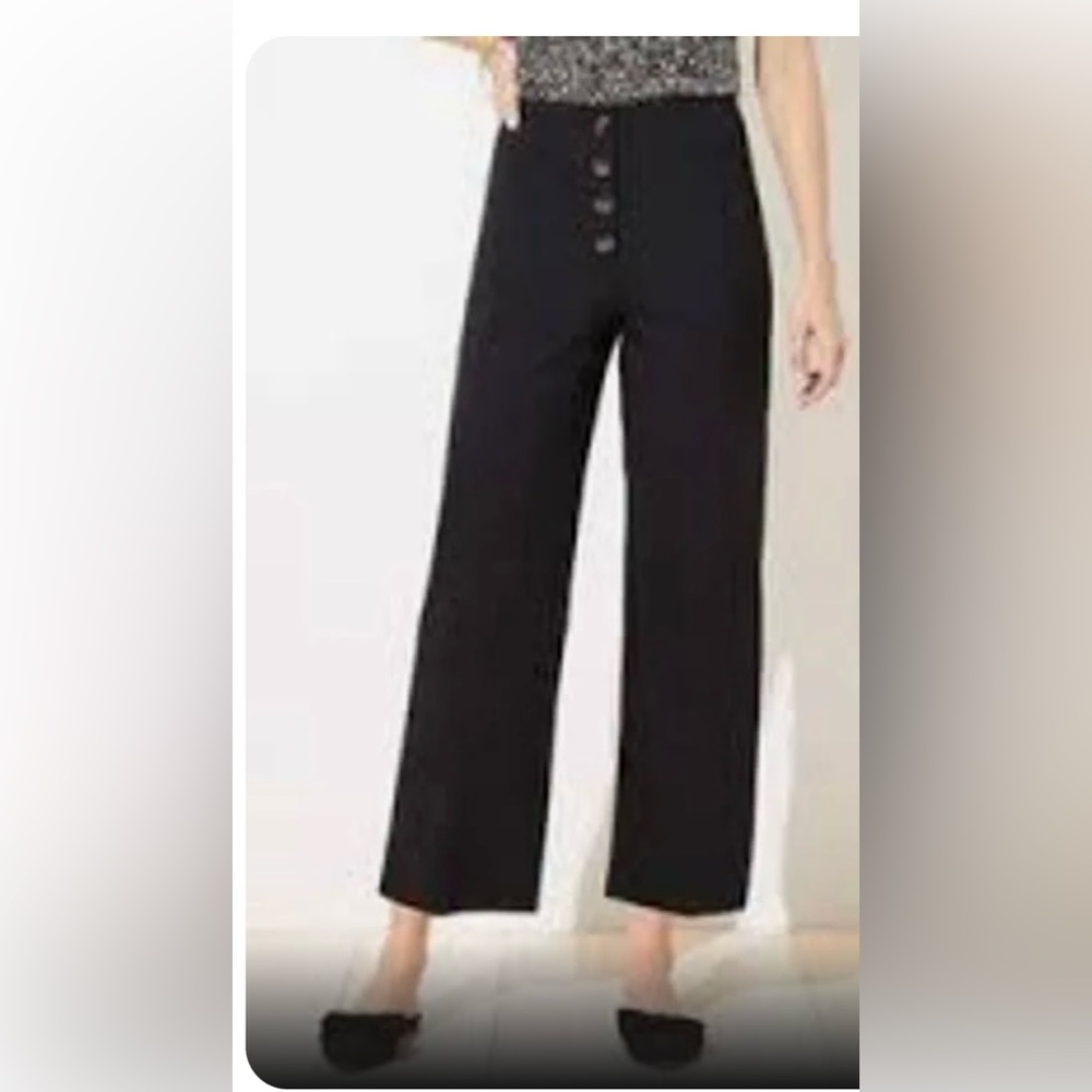 Loft, black high waist cropped linen dress pant.